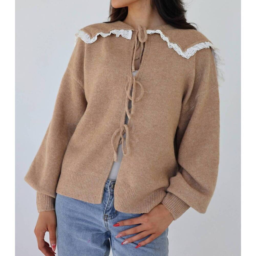 NEW KLESIS opalite lace collar sweater in caramel - Picture 1 of 3